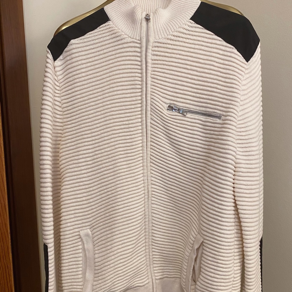 Men’s White Full Zip Sweater